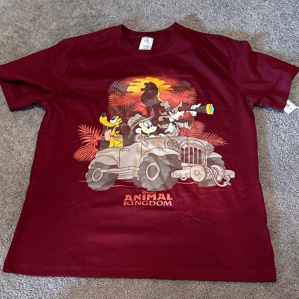 Disney Burgundy Animal Kingdom Graphic Tee with Yellow & Tan Accents